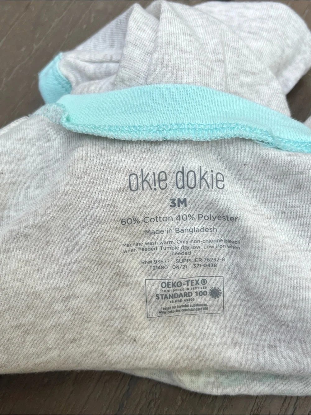 Okie Dokie Baby Aqua Gray Apples Long Sleeve Bodysuit Pants Set 3M